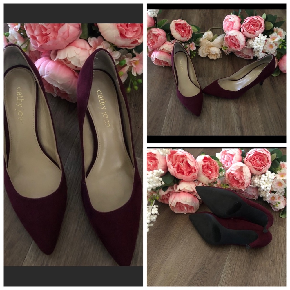Cathy Jean Red Wine Velvet Heels.